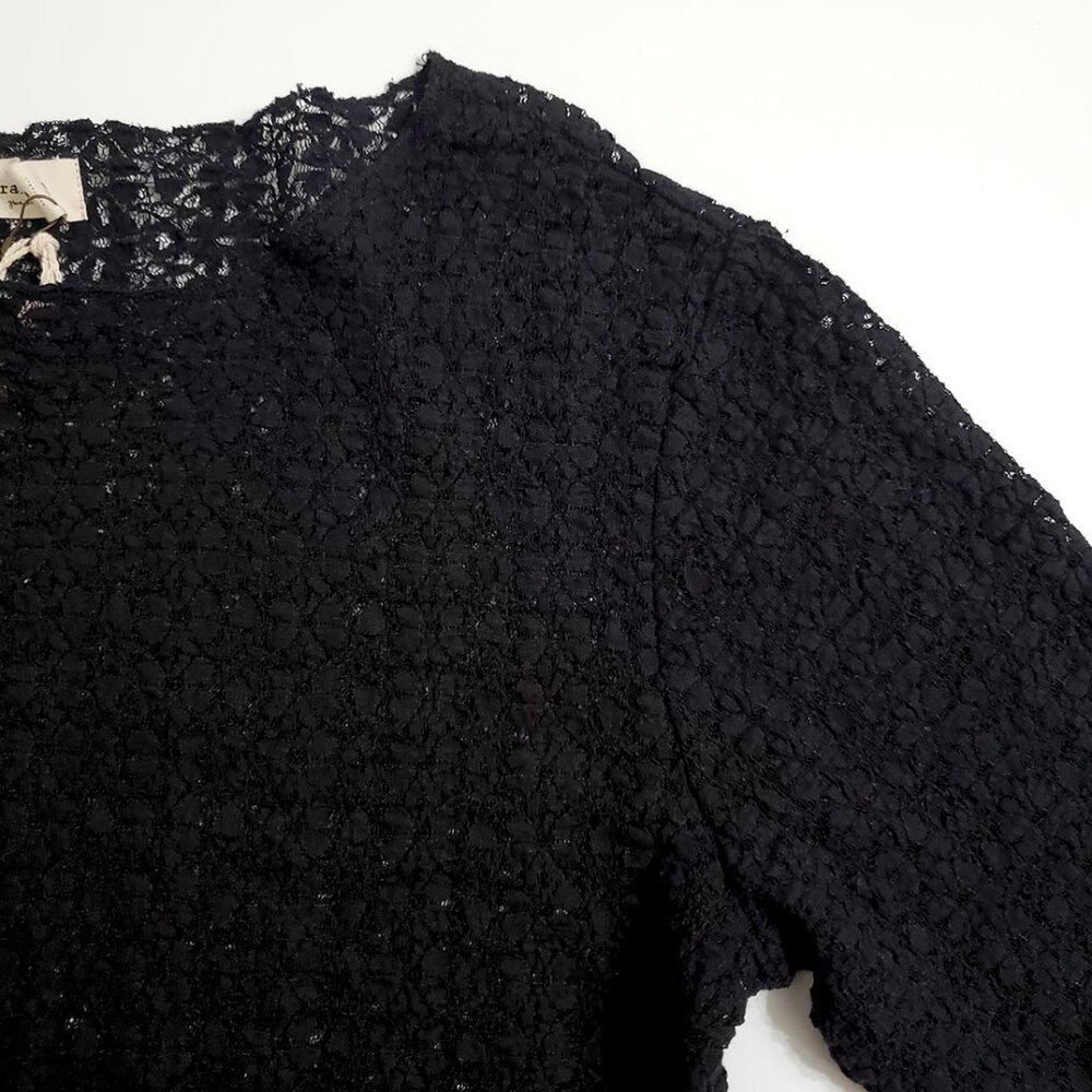 Natural Life Lace Layering Top L Black Long Sleeve Semi Sheer Stretchy Boho - Picture 9 of 13